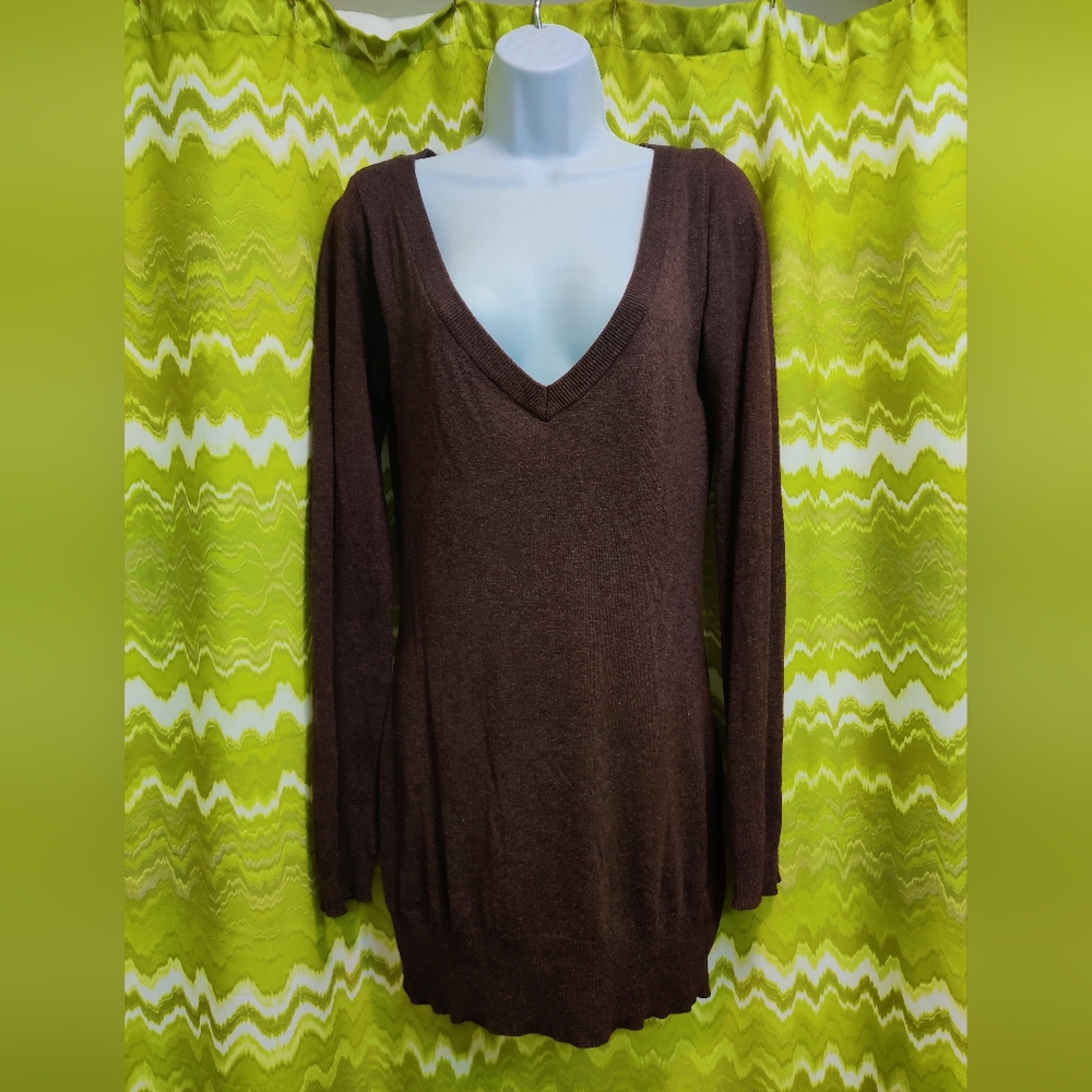 Chocolate Bodycon Sweater Dress With Deep V